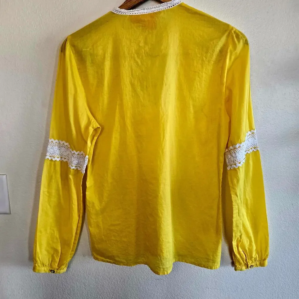Tory Burch 100% cotton yellow long sleeve top with tie detail